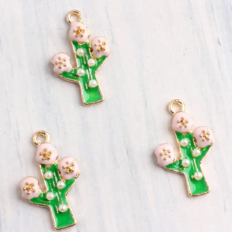 Charms 10st öken växtörhängen diy tillbehör blommande kaktushänge armband handgjorda material söt emalj charm