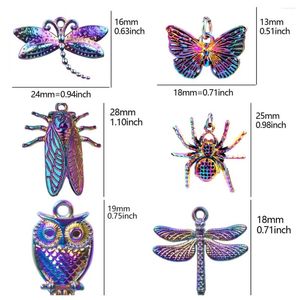 Breloques 10 pièces libellule faucon papillon arc-en-ciel couleur papillon hibou araignée pendentif en alliage pour la fabrication de bijoux bricolage colliers cadeaux