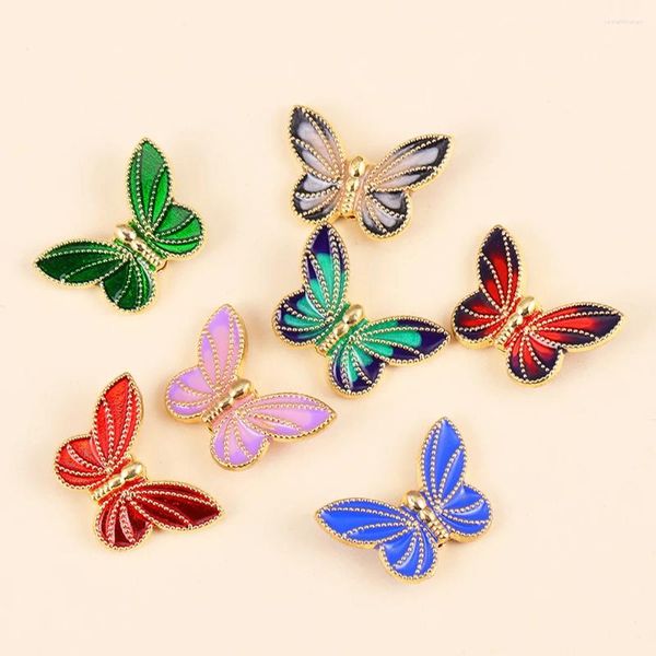 Dijes 10 Uds. De cuentas de mariposa esmaltadas de colores para fabricación de joyas, suministros, pulsera, cuentas espaciadoras, colgante de collar, accesorios Diy