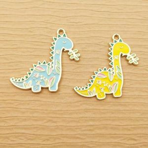 Charms 10pcs Enamel Flower Dinosaur Dinosaurio para joyas que hacen animales Parning Parge Collar Accesorios suministros de artesanía de bricolaje a granel