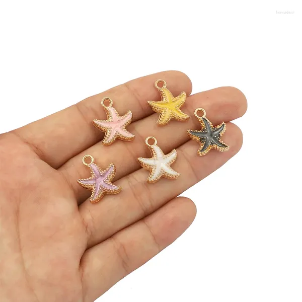 Dijes 10 Uds. De estrella de mar con textura esmaltada, Color dorado, tema del océano para pendientes DIY, collar, pulsera, suministros para hacer joyas