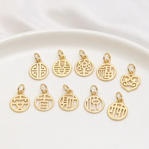 charms 10 pièces ethnique chinois petit pendentifs femmes boucles d'oreilles porte-clés bricolage plaqué or breloques pour filles collier broche faisant