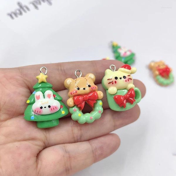 Breloques 10 pièces animaux de noël européens ours chat lapin pour la fabrication de bijoux pendentifs en résine Kawaii bricolage boucle d'oreille porte-clés trouver