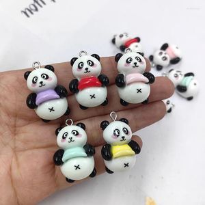 Charms 10pcs European Glossy Panda Animaux Boucles d'oreilles Floating Pendant Flatback pour les conclusions de bijoux de bricolage de porte-clés C1570