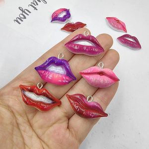 Charms 10 stcs European Purple Pink Sexy Lips Flatback Hangers Hars Handgemaakte Charm Jowery Making Bevindingen Diy oorbellen Craft