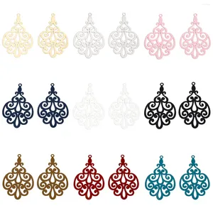 Breloques 10 pièces en filigrane, pendentifs multicolores, plume creuse en alliage à base de fer pour boucles d'oreilles DIY 4.5cm x 2.7cm