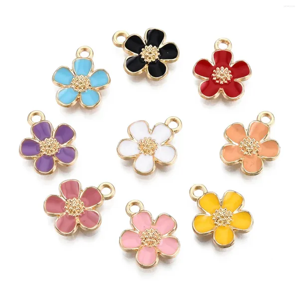 Breloques 10 pièces pendentifs en alliage de fleurs avec émail 5 pétales pendants pour la fabrication de bijoux bracelet à bricoler soi-même porte-clés accessoires