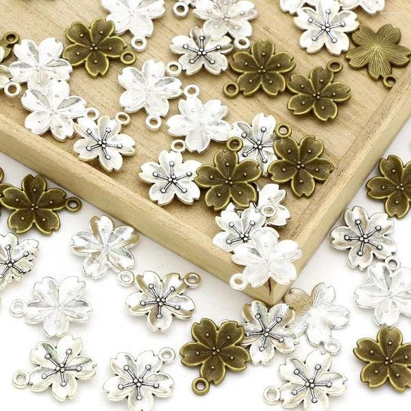 Breloques 10 pièces fleur de cerisier à la main pendentif pour Bracelet collier bijoux matériaux bricolage artisanat 17mm 20mm