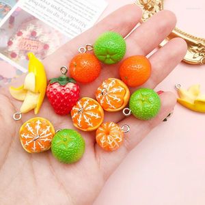 Breloques 10 pièces fruits Orange fraise banane résultats de bricolage Kawaii 3D téléphone porte-clés Bracelets pendentif pour la fabrication de bijoux