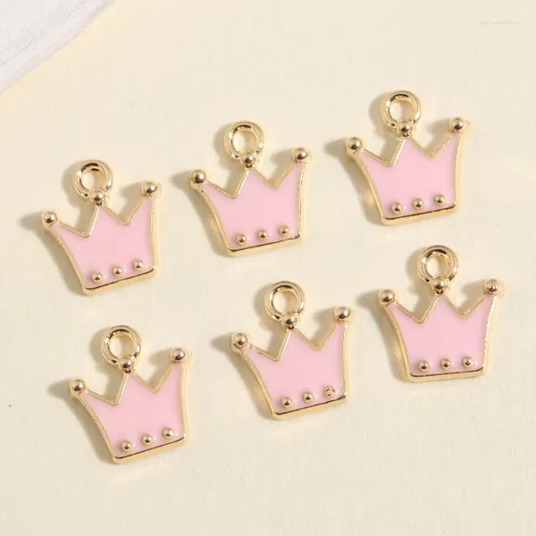 Encantos 10 Uds Color dorado 12x11mm lindo esmalte Mini corona princesa colgante ajuste DIY pendientes joyería accesorios hechos a mano