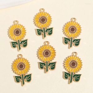 Dijes 10 Uds Color dorado 28x16mm encantadoras plantas de girasol colgante esmaltado apto para pendientes DIY fabricación de joyas hechas a mano suministros