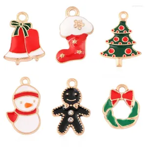 Charms 10 stks Goud Kleur Leuke Emaille Kerstsok Sneeuwpop Kerstman Gingerbread Man Hanger Voor DIY Sieraden Accessoires