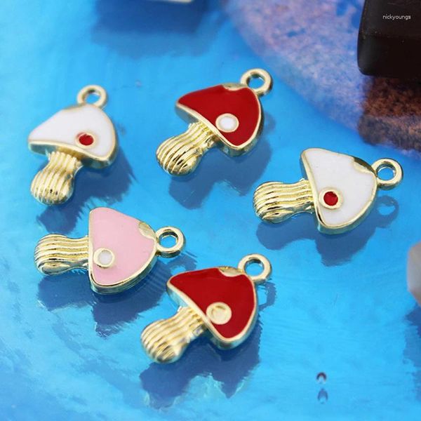 Encantos 10 Uds Kawaii colorido hongo aleación esmalte colgante encanto moda DIY collar pendientes pulsera decoración accesorios X026