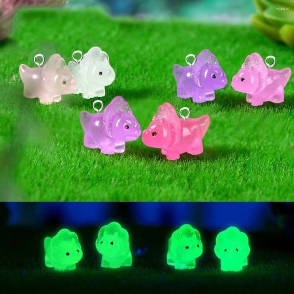 Dijes 10 Uds. Kawaii dinosaurio luminoso Pterosaurio lindo para la fabricación de joyas colgante de Animal de resina Diy pendiente llavero hallazgos