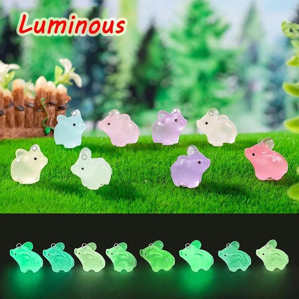 Dijes 10 Uds Kawaii luminoso pequeño cerdo mascota resina divertido lindo cerdo Animal colgante para pendiente llavero Diy joyería hacer