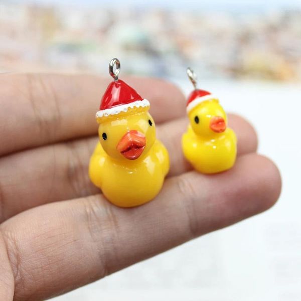 Dijes 10 unids/lote colgante de pato de Navidad de cartón 3D de resina con dije de Animal para pendientes, pulsera, llavero, accesorios para encontrar joyas Diy