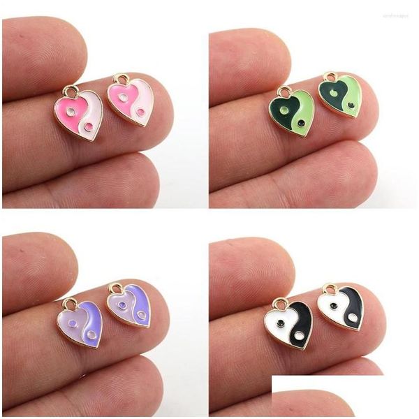 Charms 10Pcs / Lot Mticolor Émail Coeur Yin Yang Taichi Pour Collier Bracelets Fabrication À La Main Bricolage Accessoires Bk Drop Delivery Jewel Dh3Um