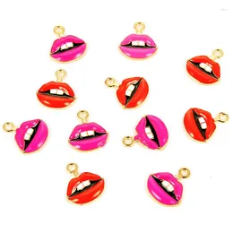 Charmes 10 pcs/Lot rouge Rose dents lèvres émail goutte huile alliage Bracelet boucle d'oreille porte-clés pendentifs bricolage bijoux accessoires JY059