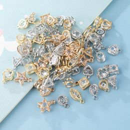 Charmes 10 pièces/lot brillant petits pendentifs en Zircon coeur étoile fleur cristal pour bijoux bricolage fabrication d'accessoires FindingCharms