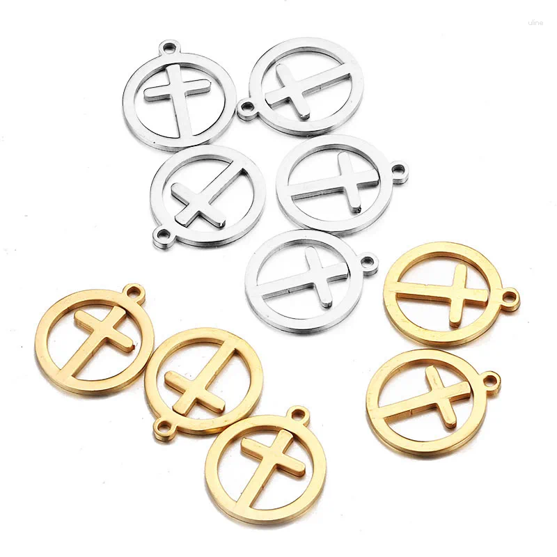 Charms 10pcs/Lot hurtowy okrągły krzyż ze stali nierdzewnej do biżuterii Making religijne katolickie wisiorki akcesoria