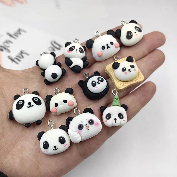 Charmes 10 pièces belle tête de Panda en bambou mignon pendentif animaux en résine pour boucle d'oreille porte-clés bijoux à bricoler soi-même faisant des résultats C1210