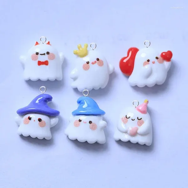 Charms 10pcs Lovely Halloween Ghost Resin Kawaii Pequeño colgante flotante Flatback para pendientes Joyas de bricolaje haciendo hallazgos