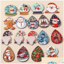 Charms 10pcs beaux arbres de Noël en bois en bois Snowman de cerf Pendants pour les colliers de boucles d'oreilles Diy Making Drop Livrot Findin Dhdtp