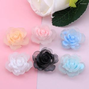 Encantos 10 pçs rosas luminosas artesanato diy misturado colorido flatback resina rosa flor cabochão enfeite 29mm grande 3d camélia acessórios