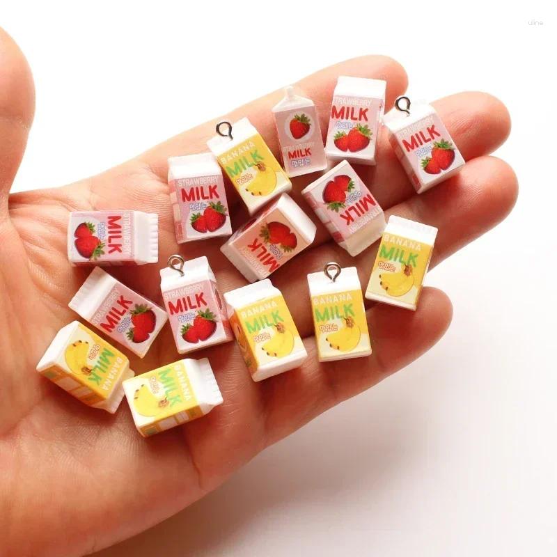 Charms 10pcs Mini Fruit Milk Resin 3D Banana Strawberry Box For Necklace Bracelets Earrings Keychain Jewelry Making Craft