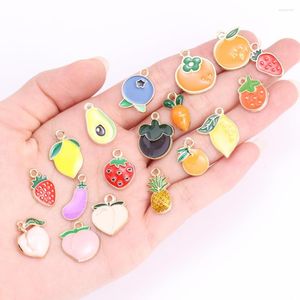 Dijes 10 Uds. De abalorios de frutas esmaltados multiestilo para hacer joyería DIY, collar, pendientes, limón, fresa, naranja, melocotón, accesorios