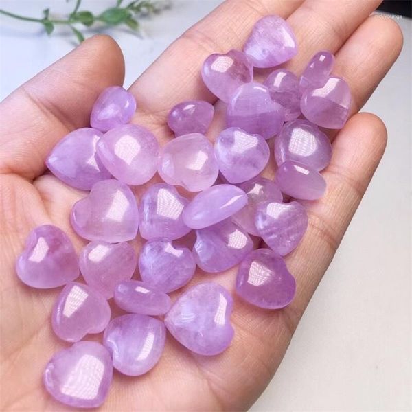 Charmes 10 pièces naturel Mini Kunzite coeur Quartz cristal guérison Spodumene femmes cadeau pierres précieuses bijoux pendentif 11-14mm