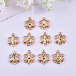 Charmes 10 pcs/pack mode abeille nid d'abeille métal pour femmes boucle d'oreille collier bijoux bricolage fabrication 17 21mm