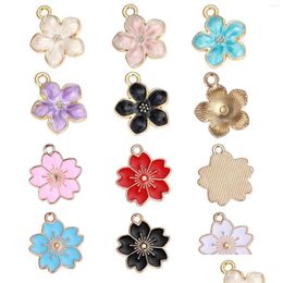 Charms 10 stks roze sakura bloemlegering email hangers voor sieraden maken oorbellen ketting sleutelhangers accessoires drop leveren dhu35