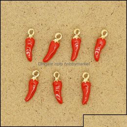 Charms 10Pcs Rouge Petit Poivre Nourriture Boucle D'oreille Charmes Mignon Mini Artisanat Bijoux Accessoire Émail Pendentif Pour Bracelet Porte-clés Collier Dhoqs