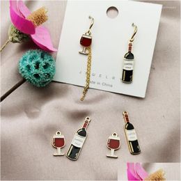 Charms 10 stks rode wijn flesglas Goblet Email Hanger Hanger Earring Diy Fashion zinklegering voor sieraden maken Accessoire Drop Deli DHF4W