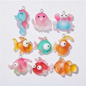 Charmes 10 pièces résine Flatback océan animaux Kawaii hippocampe poisson crabe boucles d'oreilles Bracelet collier pendentifs pour la fabrication de bijoux à bricoler soi-même