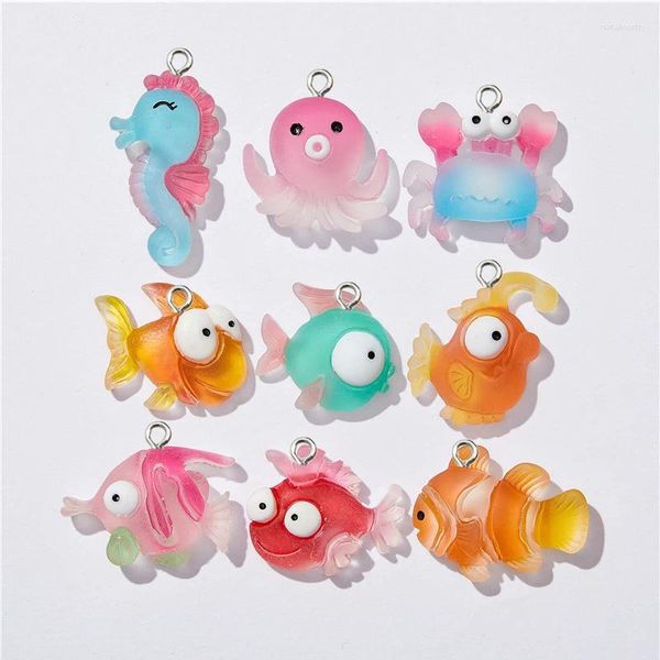 Dijes 10 Uds resina Flatback animales del océano Kawaii caballito de mar pez cangrejo pendientes pulsera collar colgantes para hacer joyería DIY