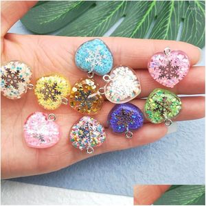 Encantos 10 unids resina amor colgante colorf polvo suelto copo de nieve llavero pulsera pendientes diy hecho a mano encanto artefacto materiales gota de dhqt4