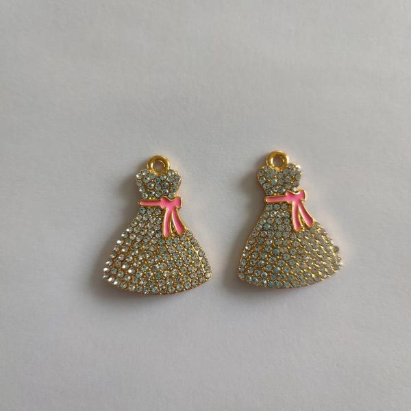 Charms 10 Uds. Vestido de mujer con diamantes de imitación cinta rosa para accesorios de joyería de concientización sobre el cáncer de mama