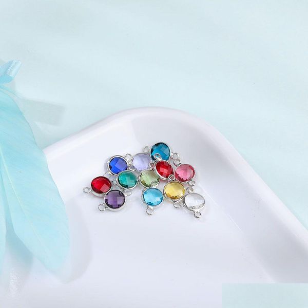 Charms 10Pcs Sier Crystal Birthstones Conectores de doble orificio Charm Beads Pulsera Collar Fabricación de joyas Diy Drop Delivery Hallazgos Dhobp