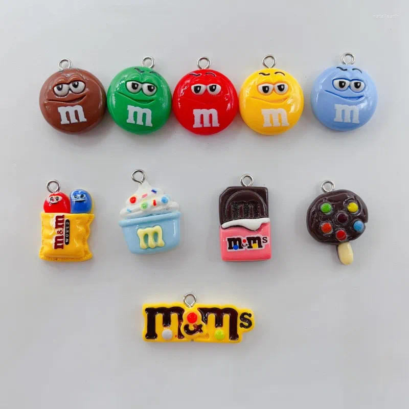 Charms 10pcs Smile Chocolate M Bean Candy Resin Pendants For DIY Handmade Earring Keychain Bracelet Jewelry Accessories Making