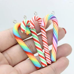 Charmes 10 pièces/argile douce bonbons sucette 3D 4 couleurs canne pendentif porte-clés collier boucle d'oreille pour noël bricolage décoration