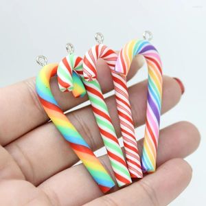 Charmes 10 pièces/argile douce bonbons sucette 3D 4 couleurs canne pendentif porte-clés collier boucle d'oreille pour noël bricolage décoration