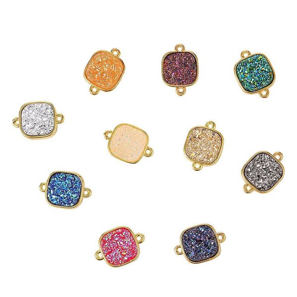 Charmes 10 Pcs Carré Druzy Résine Liens Connecteur Pendentifs En Pierre Charme Bling Bijoux Connecteurs Pour Collier Bracelet Fabrication De Bijoux Dhdht