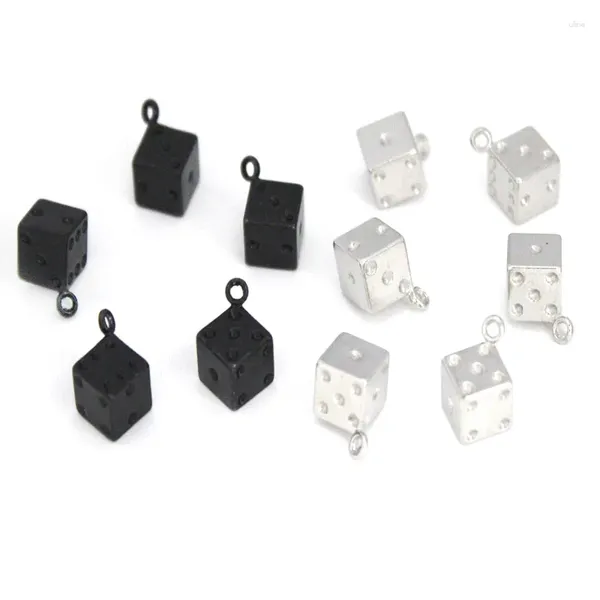 Encantos 10 Uds. Colgantes de dados de cubo de acero inoxidable cuentas chapadas en negro para pulsera pendiente fabricación de joyas hallazgos manualidades DIY