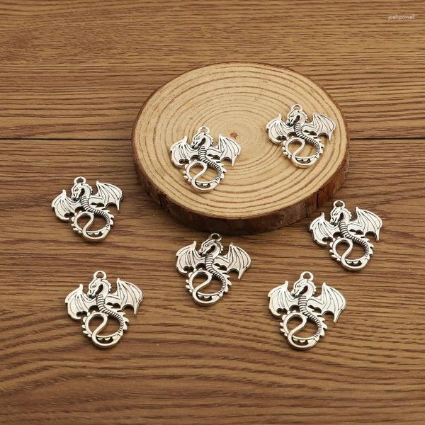 Encantos 10 Uds. Colgante gótico de dragón de animales de plata tibetana para pendientes DIY, collar, pulsera, joyería hecha a mano, accesorios