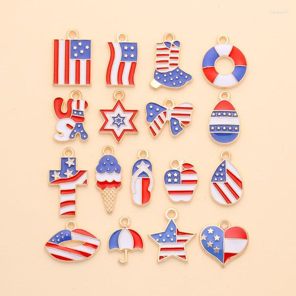 Dijes, 10 Uds., varios patrones esmaltados de bandera americana para fabricación de joyería, colgantes para manualidades, collares, pendientes, accesorios artesanales hechos a mano