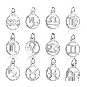 Charms 11mm roestvrij staal 12 Zodiac Sign Diy Constellation for Women Sieraden maken Mini 10PCS /Lot Drop Delivery Bevindingen Componen OTXQ5