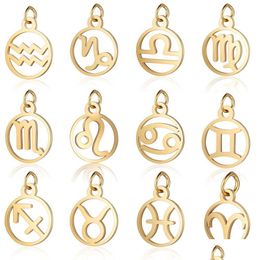 Charms 11mm roestvrij staal mini -goud 12 Zodiac Sign Diy Constellation for Women Sieraden maken 10 -stcs /lot druppel levering Zoek Dhgarden DHMQS