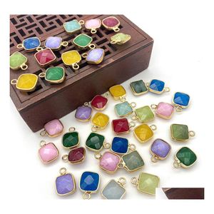 Charms 11x15mm Gold Bunding Edge Square Natural Crystal Jade Stone Green Blue Quartz Hangers Trendy voor sieraden maken Groothandel Dr Dhloh